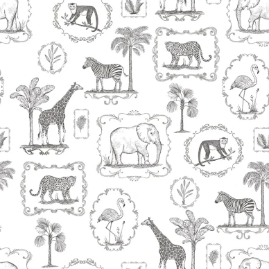 Animal Party mustavalkoinen elaintapetti Rebel Wallsilta R15271 image