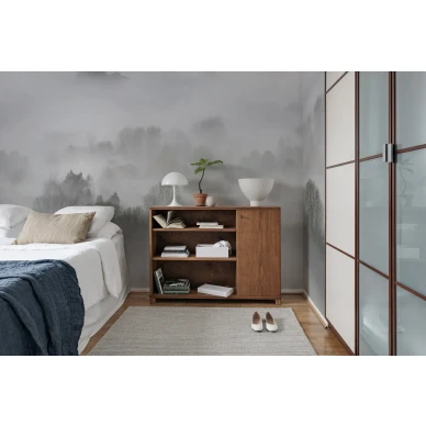 Morning Fog harmaa aamuinen maisematapetti makuuhuoneeseen Rebel Wallsilta R15301 image