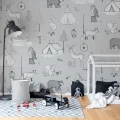 Camping Trip harmaa elaintapetti lastenhuoneeseen Rebel Wallsilta R15312