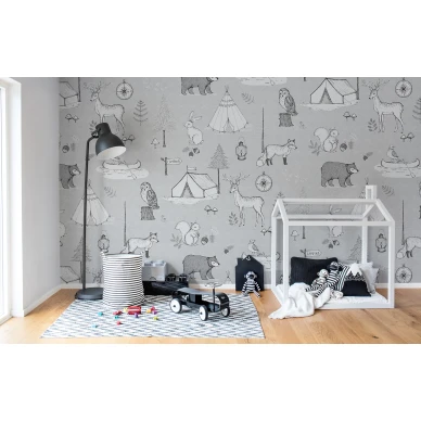 Camping Trip harmaa elaintapetti lastenhuoneeseen Rebel Wallsilta R15312 image