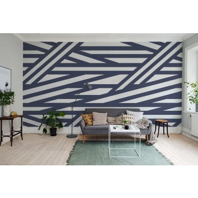 Sailors Sea sininen raidallinen graafinen muraltapetti olohuoneeseen Rebel Wallsilta R15141 image