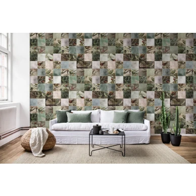 Birds of Paradise ruudullinen lintutapetti olohuoneeseen Rebel Wallsilta R15071 image