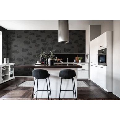 Cygne Noir musta lintutapetti keittioon Rebel Wallsilta R17121 image