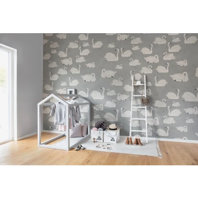 Cygne harmaa joutsentapetti lastenhuoneeseen Rebel Wallsilta R17124 image