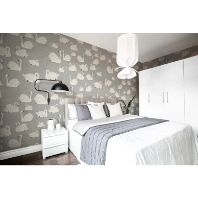Cygne harmaa lintutapetti makuuhuoneen muraltapetti Rebel Wallsilta R17124 image