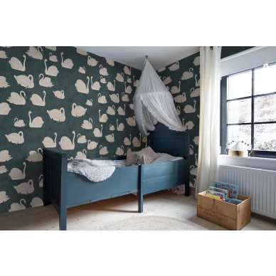Cygne sininen lintutapetti lastenhuoneeseen Rebel Wallsilta R17123 image