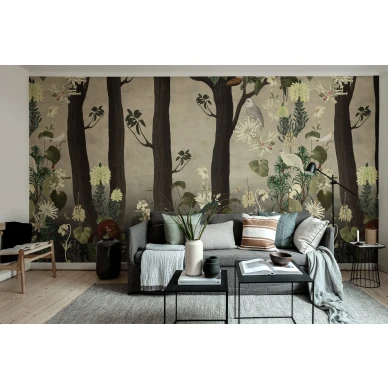 Rabbit Hole ruskea maaginen metsatapetti olohuoneeseen Rebel Wallsilta R17132 image