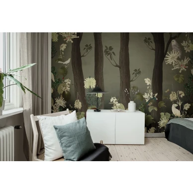 Rabbits Hole tumma metsatapetti ja elaintapetti makuuhuoneeseen Rebel Wallsilta R17131 image