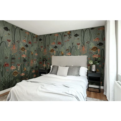 Aquatic Life sininen kalatapetti makuuhuoneeseen Rebel Wallsilta R17141 image