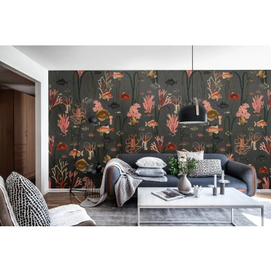 Aquatic tummanharmaa varikas merielamatapetti olohuoneeseen Rebel Wallsilta R17143 image