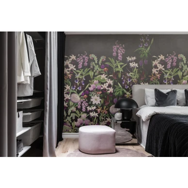 Alices Garden varikas kukkatapetti mustalla pohjalla makuuhuoneeseen Rebel Wallsilta R17163 image