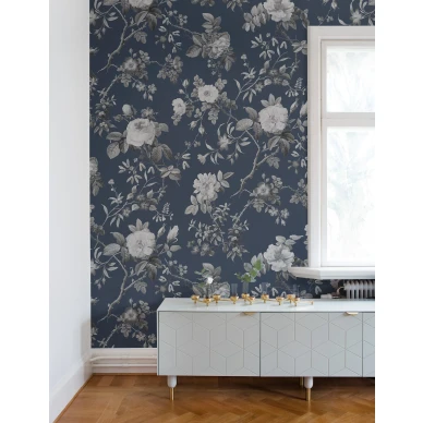 Thorn Rose sininen olohuoneen kukkatapetti Rebel Wallsilta R13074 image