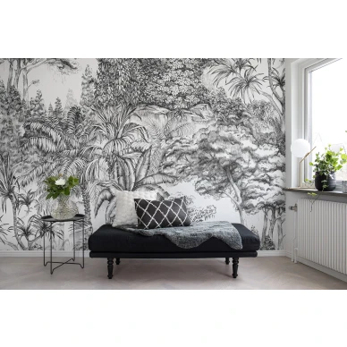 Secret Garden mustavalkoinen viidakkotapetti olohuoneeseen Rebel Wallsilta R14704 image