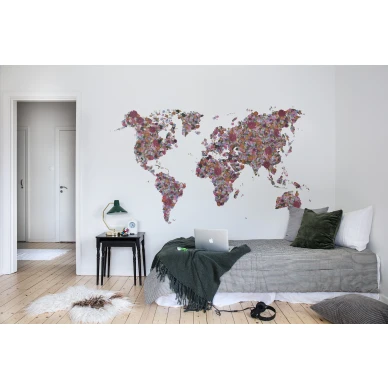 Floral World roosa kukkakuvioinen karttatapetti makuuhuoneeseen Rebel Wallsilta R15821 image