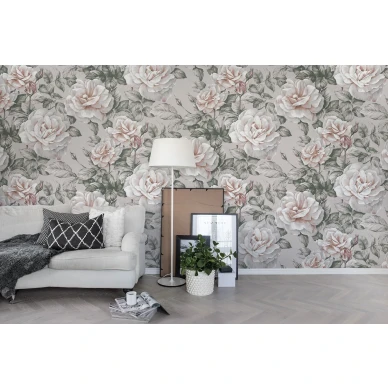 Nude Roses vaalea pastellinvarinen ruusutapetti olohuoneeseen Rebel Wallsilta R15851 image