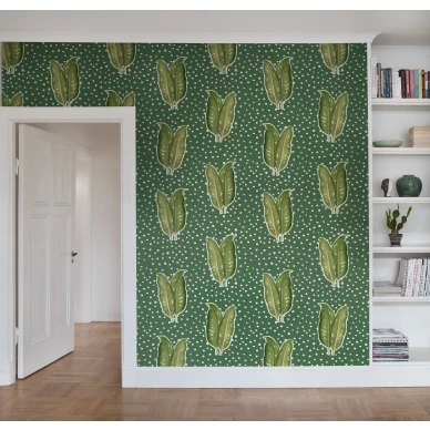 Acapulco vihrea pilkullinen suurikuvioinen lehtitapetti Rebel Wallsilta R16011 image