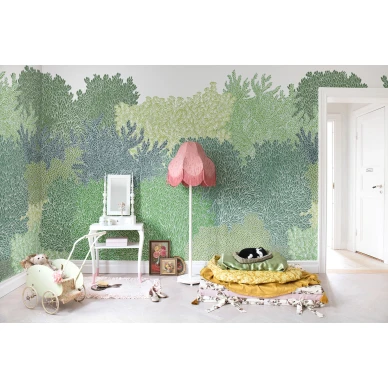 Hideaway vihrea rauhallinen puutapetti lastenhuoneeseen Rebel Wallsilta R16021 image