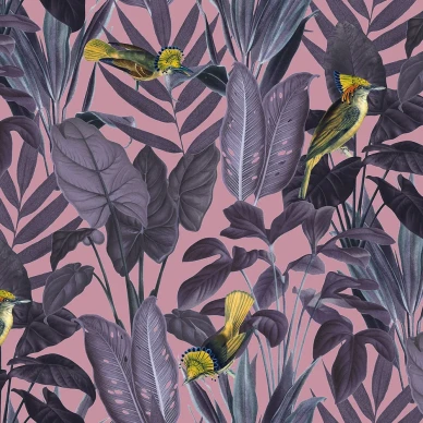 Yellow Bird liila lintutapetti Rebel Wallsilta R15732 image