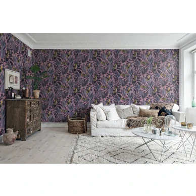 Yellow Bird liila lintutapetti olohuoneeseen Rebel Wallsilta R15732 image