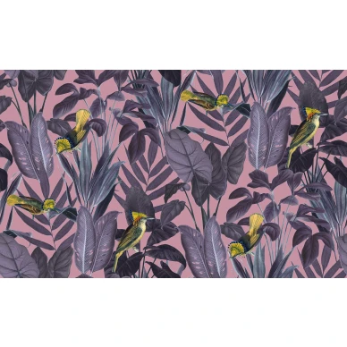 Yellow Bird liila suurikuvioinen lintutapetti koko kuvio Rebel Wallsilta R15732 image