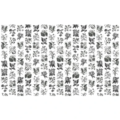 Fruit and Flora mustavalkoinen kukkatapetti levea kuvio Rebel Wallsilta R13171 image