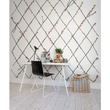 Winding Spring valkoinen ruudullinen kukkatapetti Rebel Wallsilta R13221 image