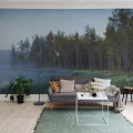 Forest Lake sumuinen metsajarvi valokuvatapetti olohuoneeseen Rebel Wallsilta R16421