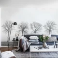 Tree Soldiers mustavalkoinen puutapetti valokuvatapetti olohuoneeseen Rebel Wallsilta R12981