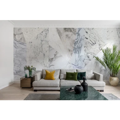 Big Diamond vaalea ylellinen marmoritapetti olohuoneeseen Rebel Wallsilta R13426 image