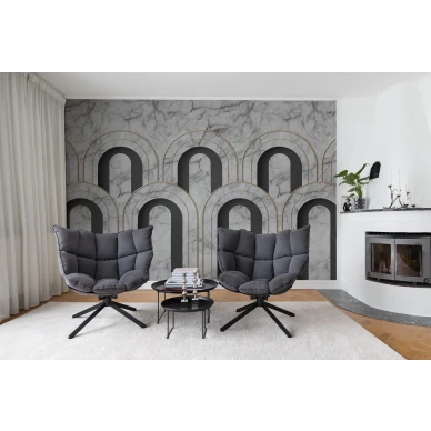 Arch Deco harmaa graafinen muraltapetti olohuoneeseen Rebel Wallsilta R16103 image