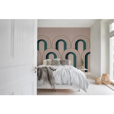 Arch Deco roosa kaareva graafinen muraltapetti makuuhuoneeseen Rebel Wallsilta R16101 image