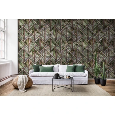 Chicago Club vihrea ylellinen graafinen muraltapetti olohuoneeseen Rebel Wallsilta R16130 image