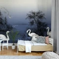 Swan Lake sininen joutsentapetti lastenhuoneeseen Rebel Wallsilta R16222