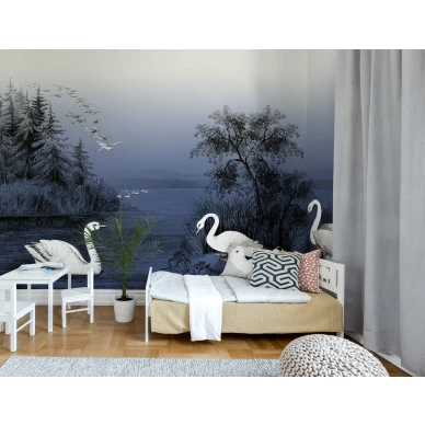 Swan Lake sininen joutsentapetti lastenhuoneeseen Rebel Wallsilta R16222 image