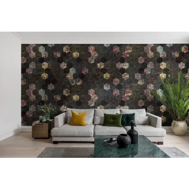Vinum Hexagon geometrinen elava kukkakuvioinen muraltapetti Rebel Wallsilta R16241 image