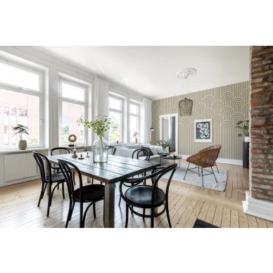 Happy Hills beige graafinen muraltapetti ruokailuhuoneeseen Rebel Wallsilta R16282 image