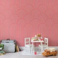 Happy Hills roosa graafinen muraltapetti lastenhuoneeseen Rebel Wallsilta R16283
