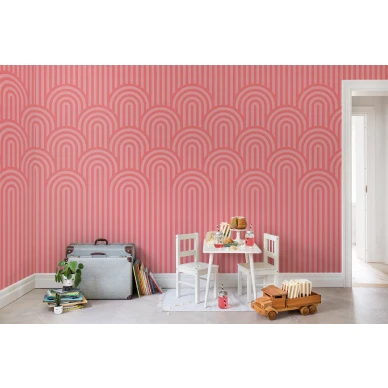 Happy Hills roosa graafinen muraltapetti lastenhuoneeseen Rebel Wallsilta R16283 image