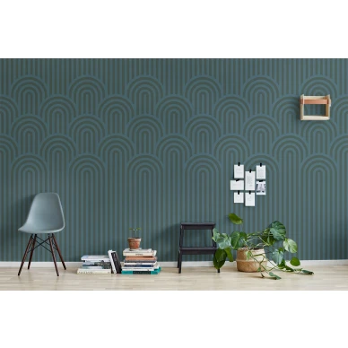 Happy Hills sinivihrea graafinen muraltapetti olohuoneeseen Rebel Wallsilta R16281 image