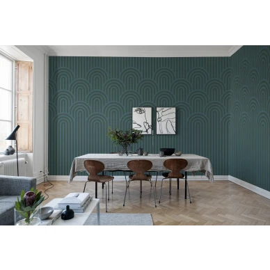 Happy Hills sinivihrea graafinen muraltapetti ruokailuhuoneeseen Rebel Wallsilta R16281 image