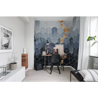 Gradient Geometry sininen geometrinen muraltapetti kotitoimistoon Rebel Wallsilta R16291 image