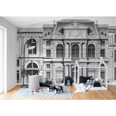 Boulevard mustavalkoinen talotapetti lastenhuoneeseen Rebel Wallsilta R15861 image