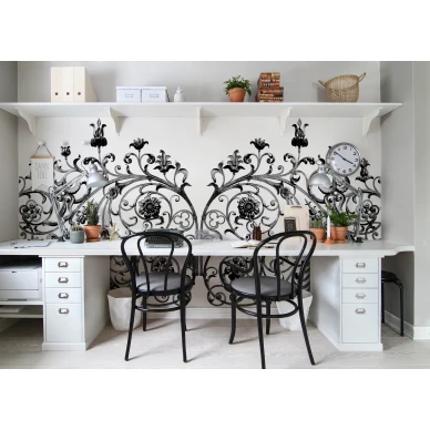 Garden Gate mustavalkoinen kuviollinen muraltapetti kotitoimistoon Rebel Wallsilta R13241 image