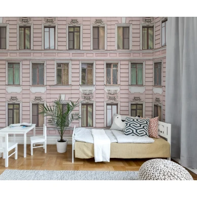 Pink Facade roosa talotapetti makuuhuoneeseen Rebel Wallsilta R15881 image