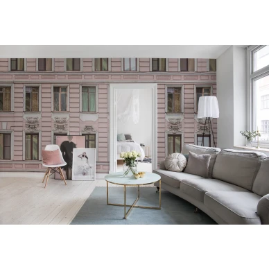 Pink Facade roosa talotapetti olohuoneeseen Rebel Wallsilta R15881 image