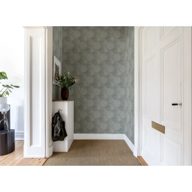 Hexagon vihrea geometrinen betonilaattakuvio muraltapetti eteiseen Rebel Wallsilta R12821 image