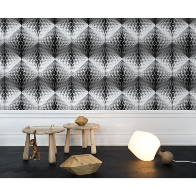 Pom Pom mustavalkoinen graafinen 3D muraltapetti lastenhuoneeseen Rebel Wallsilta R13392 image