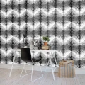 Pom Pom mustavalkoinen graafinen 3D muraltapetti tyohuoneeseen Rebel Wallsilta R13392