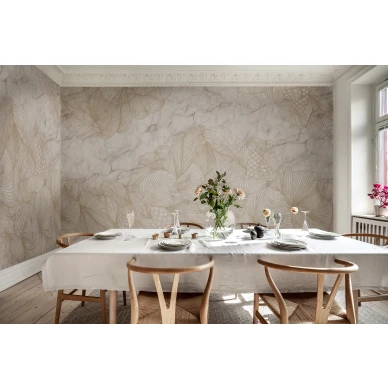 Opulence vaalea marmorinen graafinen muraltapetti ruokailuhuoneeseen Rebel Wallsilta R17094 image