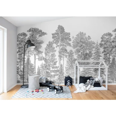 Scandinavian Bellewood harmaa metsatapetti lastenhuoneeseen Rebel Wallsilta R17201 image